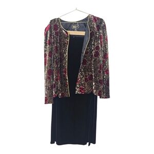 R&K Evening Women’s Jaket Cardigan And Skirt Velvet Set Sz 14 Vintage 80's 90's
